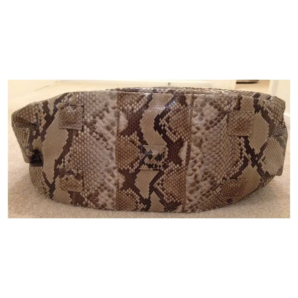 Auth Great Cond REAL natural beige brown PYTHON Carlos Falchi hobo shoulder bag